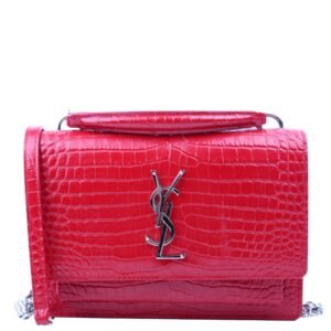 533026 Sunset Chain Wallet Croc Embossed Red