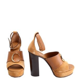 C Logo Platform Sandal Heels Size 39 Tan