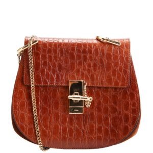 Drew Crossbody Crocodile Embossed Medium Brown
