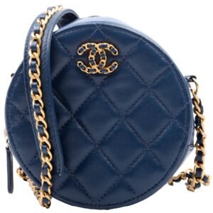 Infinity Round Clutch With Chain Quilted Lambskin 28M Blue