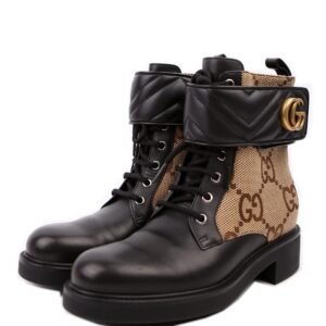 Jumbo GG Marmont Lace Up Boots Size 38.5 Black