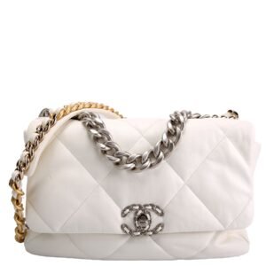 Quilted Goatskin 19 Medium Flap RFID White